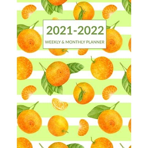 2021 2022 Weekly & Monthly Planner: Orange Mandarin Tangerine Green Striped Cover, Academic Planner Mid-Year July 2021 To June 2022, Agenda Organizer Calendar