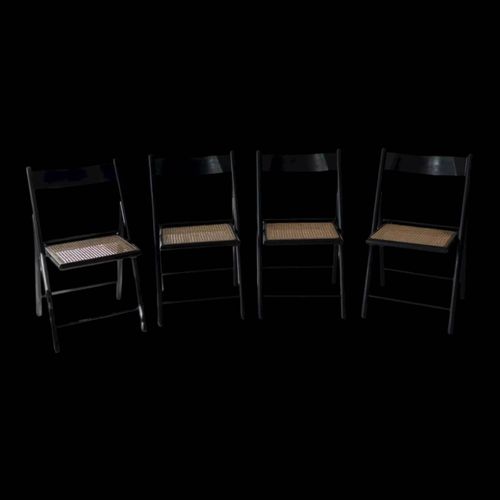 Set 4 Chaises Pliantes Htre Noirci Et Cannage Noir