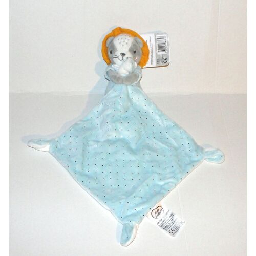 Doudou Lion Mots D'enfants Mouchoir Bleu A Pois Brillant Peluche Lionceau