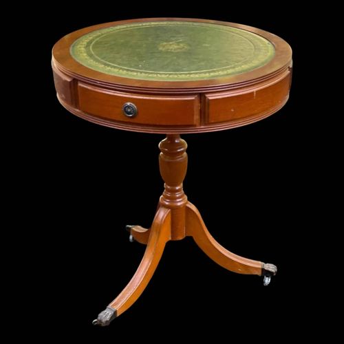Table daposappoint ronde style anglais bois et cuir vert dor bois