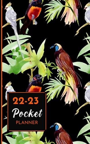 2022-2023 Pocket Monthly Planner: Watercolor Seamless Pattern With Exotic Birds Sitting On Branches Two Year Monthly Calendar Planner January 2021 Up ... Academic Agenda Schedule Book (Purse Pocket P