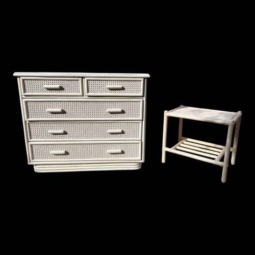 Commode Blanche En Rotin Avec Son Banc Blanc