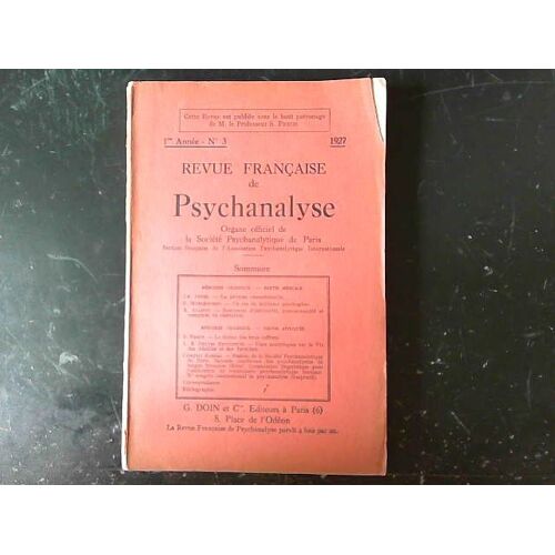 Revue Française De Psychanalyse, 1ère Année N°3 1927