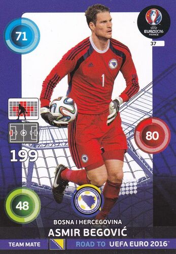 N°37 - Carte Panini - Asmir Begovic - Road To Uefa Euro 2016 - Bosnie - 