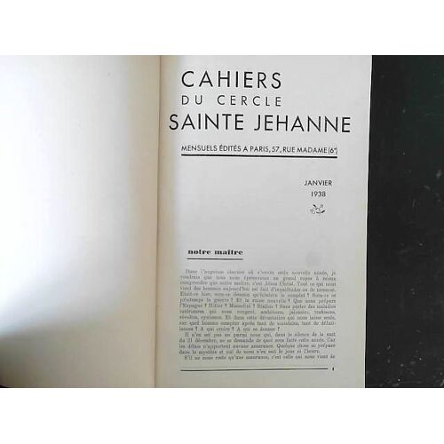 Cahiers Du Cercle Sainte Jehanne - Janvier 1938