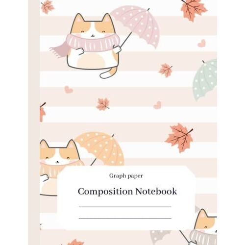 Autumn Kawaii Cats And Umbrellas - Graph Paper Composition Notebook: Unique Notebook 8.5 X 11 - Graph Paper 5x5 - Fun Modern Designs And Pattern For School, Work Or At Home