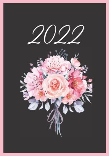 2022 Monthly/Weekly Planner Black Cover With Pink Flowers
