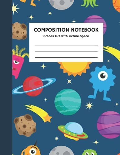 Composition Notebook Grades K-2 With Picture Space: Space Primary Composition Book - 100 Pages - 8.5 X 11 Inches - Half Page Dotted Midline Creative ... (Journals For Kids) - Handwriting Practice