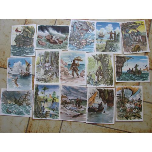 Pastel Lot De 15 Pastels Differents, Format Carte Postale 12x16cm, Du Livre Robinson Crusoe