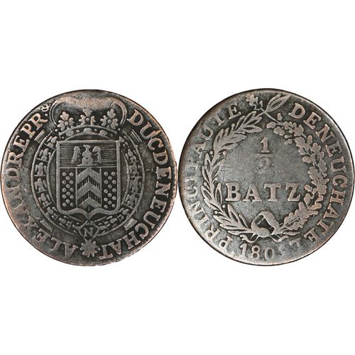 Suisse - Neuchatel - 1808 - 1/2 Batz - Alexandre Duc Et Prince De Neuchatel - 24-047
