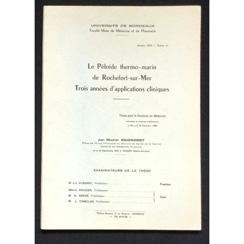Le Peloide Thermo Marin De Rochefort Sur Mer Michel Seignoret Thèse Doctorat Medecine 1968