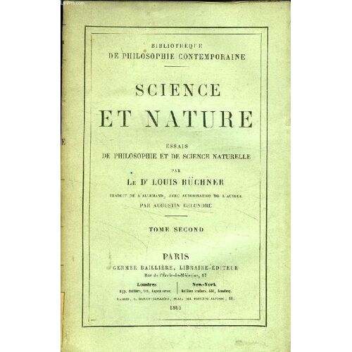 Science Et Nature, Tome Ii, Essais De Philosophie Et De Science Naturelle