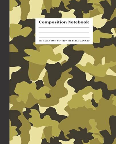 Composition Notebook: Green Camouflage Notebook Journal, Wide-College-Ruled 110 Pages-7.5x9.25". Soft Cover For Teens, Kids Students, Home School ... Diary, Note Taking, Drawing, Or Writing