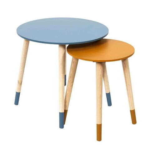 Lot de 2 Tables Gigognes "Relief Bicolore" 48cm Bleu & Jaune