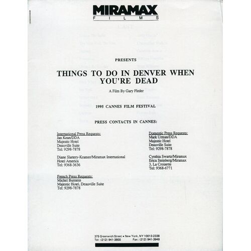 Things To Do In Denver When You're Dead, Dossier Presse-Gary Fleder, Andy Garcia, Christopher Walken