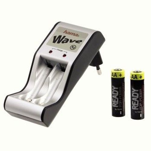 Hama Plug-in Charger Wave - Chargeur de batteries - (pour 2xAA/AAA) 2 x type AA - NiMH - 2100 mAh - noir, argent