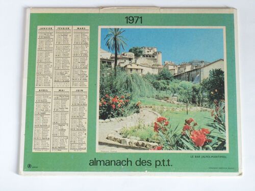 Almanach Des P.T.T. 1971 Oberthur Le Bar (Alpes Paritimes), Pacage Moutons Berger Montagnes