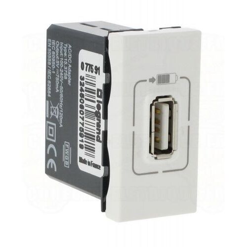 chargeur usb 230v/5v 1 port 1 module legrand mosaic