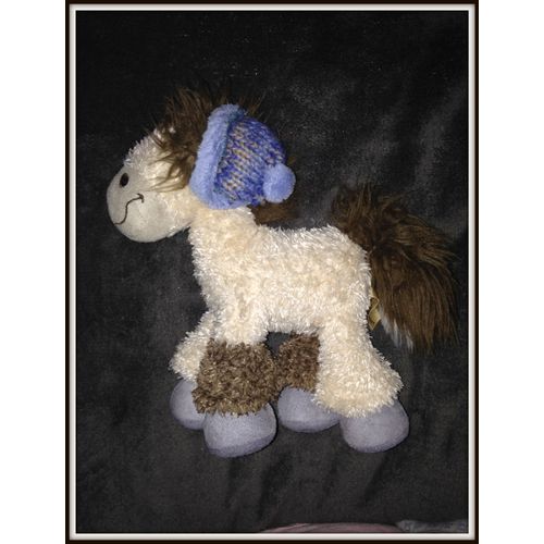 Doudou Peluche Poney Cheval Diddl Foulard Bleu Fleurs Depesche 17 Cm