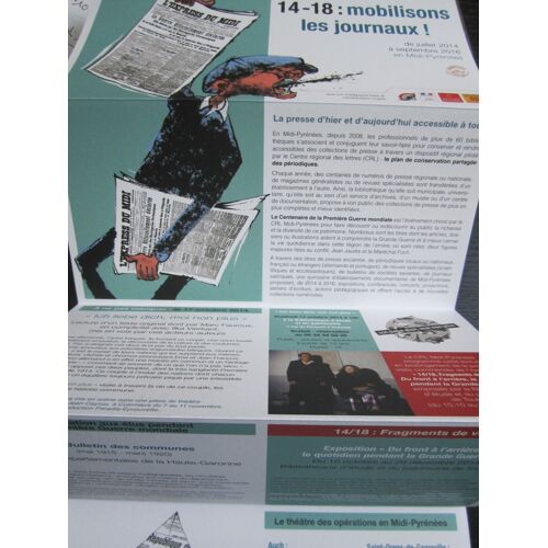 Dépliant : 14-18, Mobilisons Les Journaux, Midi Pyrénées , 2014