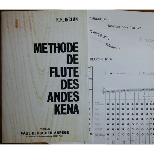 Méthode De Flûte Des Andes Kena - Inclan 3 Planches D'accords Hors Texte Beuscher