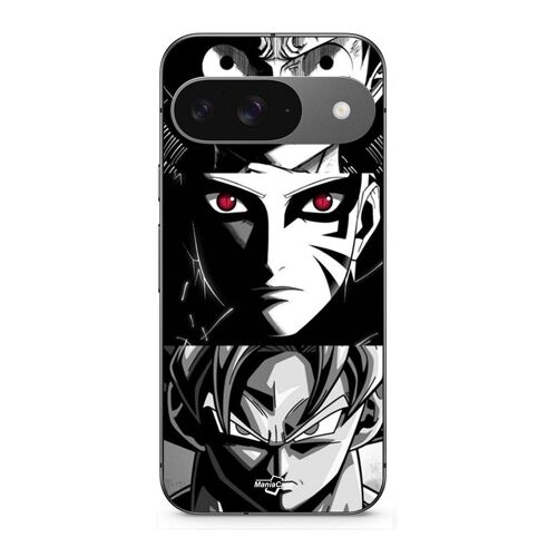 Coque Google Pixel 9 Sangoku Naruto Luffy One Piece Dragon Ball Z Fond Noir Et Blanc, Anime Manga