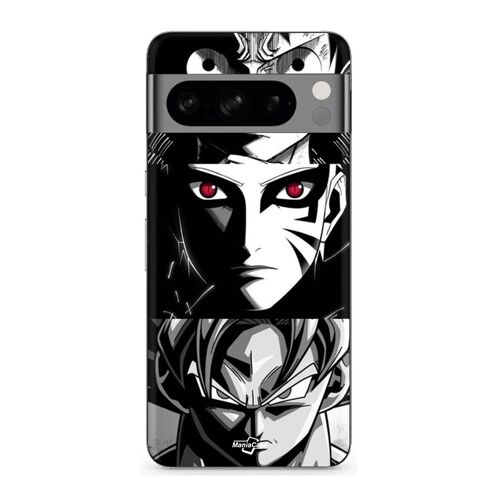 Coque Google Pixel 8a Pro Sangoku Naruto Luffy One Piece Dragon Ball Z Fond Noir Et Blanc, Anime Manga