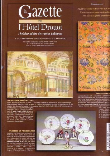 Gazette De L'hôtel Drouot  N° 13 (9813) Du 27 Mars 1998  Succession René Huyghe ;