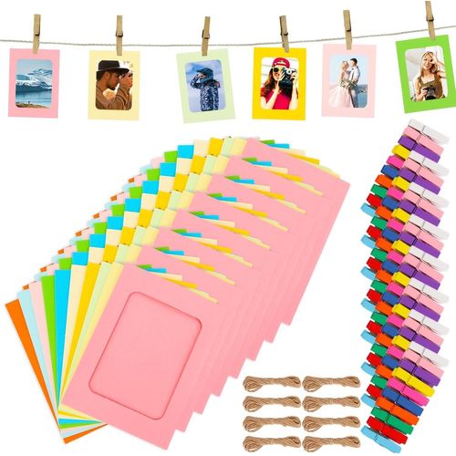 80 Pièces Mini Cadre Photo,11.5 X 15.5 Cm Cadre Photo Carton Colorés Avec 80 Clips Et 8 Cordes,Cadre A Decorer Pour Décoration Murale