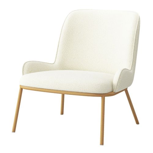 Alvin-Fauteuil Vintage En Tissu Bouclé Ecru Et Métal Décor Chêne