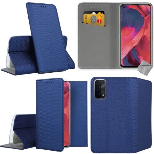 Housse etui coque pochette portefeuille pour Oppo A54 5G / A74 5G + film ecran - BLEU MAGNET