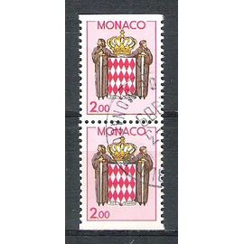 Monaco, 1988, Série Courante, Armoiries Stylisées, N°1623a (Paire Verticale De Carnet), Oblitérée.