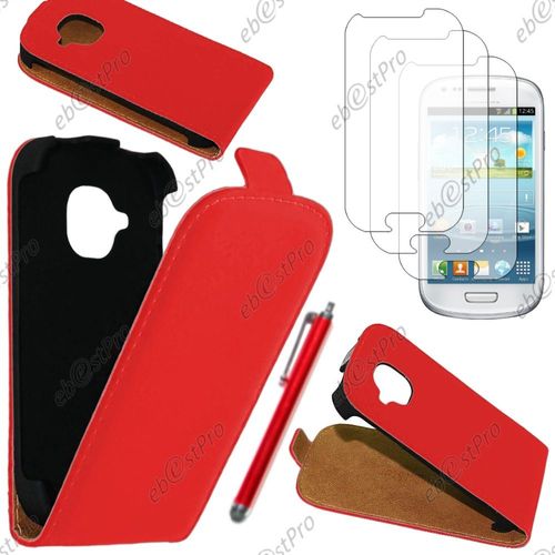 Ebeststar ® Housse Coque Etui En Pu Cuir À Rabat Ultra Fine (Slim Case) Pour Samsung Galaxy S3 Mini Gt-I8190, I8190n, Couleur Rouge + Stylet 3 Film