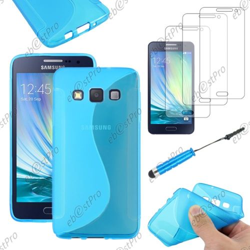 Ebeststar ® Housse Etui Coque Silicone Gel Motif S-Line Protection Souple Pour Samsung Galaxy A3 Sm-A300f, Couleur Bleu + Mini Stylet 3 Film
