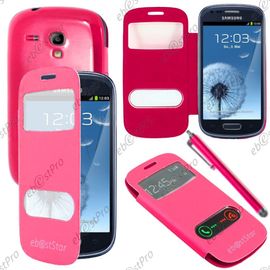 Ebeststar ® Housse Coque Etui Smart View Cover Type S-View Portefeuille Livre Pour Samsung Galaxy S3 Mini Gt-I8190, I8190n, Couleur Rose + Stylet + Film Protection D'écran