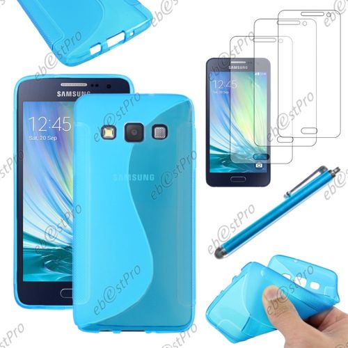 Ebeststar ® Housse Etui Coque Silicone Gel Motif S-Line Protection Souple Pour Samsung Galaxy A3 Sm-A300f, Couleur Bleu + Stylet 3 Film