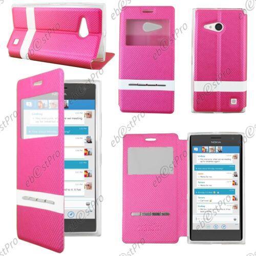 ebestStar ® Housse Coque Etui Smart View Cover type S-View Portefeuille Livre pour Nokia Lumia 735 730 dual, Couleur Rose + Film protection d'écran