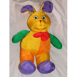 Lapin Puffalump Casino Doudou Multicolore Jaune Orange Vert Bleu Rouge Peluche De 55 Cm + Oreilles 17 Cm Toile Parachute