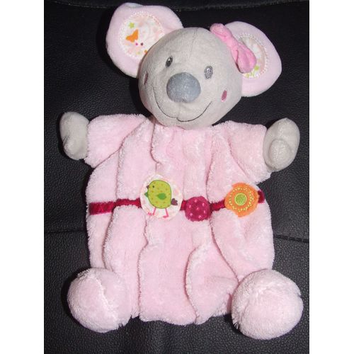 Souris Nicotoy Rose Gris Doudou Plat Oiseau