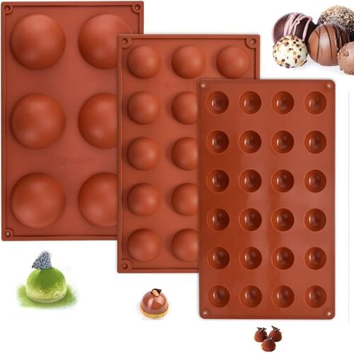Kalanka-3 Pcs Moule Silicone Demi Sphère Moule Flexible Demi Sphère Moule Sphère 3d Moule Silicone Micro Onde Moule Gâteau Demi Sphère Avec 6/15/24 Trous Demi-Cercle Pour Gâteaux Gelée Pudding