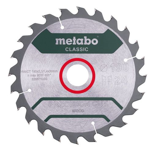 Metabo Lame de scie ""Precision cut wood - Classic"", 190x2,0/1,4x30 Z24 WZ 15° - 628675000