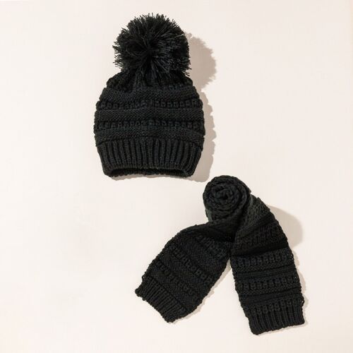 Casquette En Velours Pour Bébé Et Enfant, Ensemble D'écharpe Tricotée Pour Garder Au Chaud, Couleur Unie, En Peluche, À La Mode, Automne