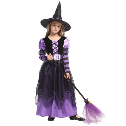 Costume De Sorcière D'halloween Pour Enfants, Déguisement Cosplay Pour Filles, Avec Joli Chapeau, Couvre Chef, Accessoires De Fête, Fournitures, Cadeau Pour Filles