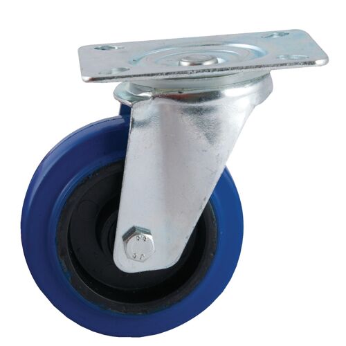 Roulette 200mm caoutchouc bleu platine pivotante - AVL - 527836O