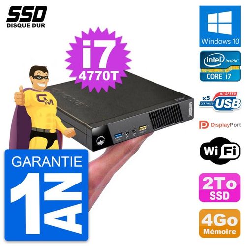 Ultra Mini PC Lenovo M73 Tiny USFF Core i7-4770T RAM 4Go SSD 2To Windows 10 Wifi