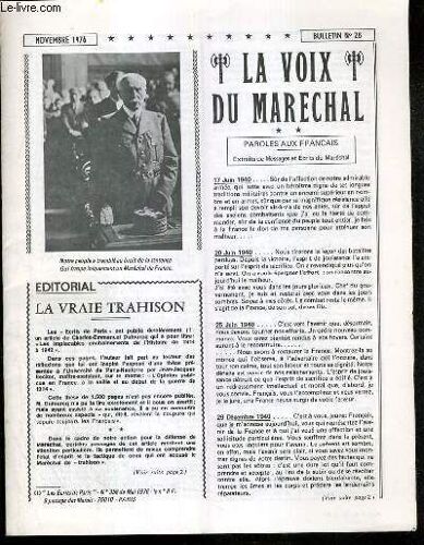La Voix Du Marechal - Bulletin N°28 - Novembre 1976 -  Paroles Aux Francais, La Vraie Trahison, De L'eveque Cauchon Au Procureur Mornet, Requisitoire Contre Le Mensonge...