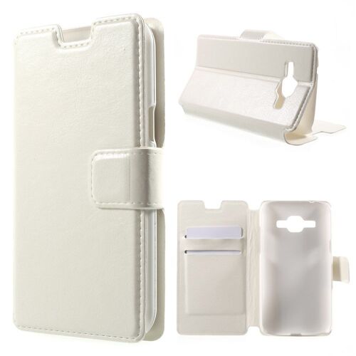 Etui Type Portefeuille Blanc Samsung Galaxy-J1 Avec Rabat Latéral Articulé Fonct
