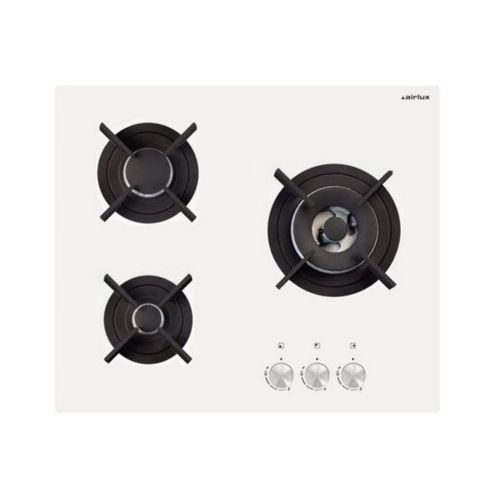 Airlux AV635HWH - Table de cuisson au gaz - 3 plaques de cuisson - Niche - largeur : 55 cm - profondeur : 47 cm - Blanc verre