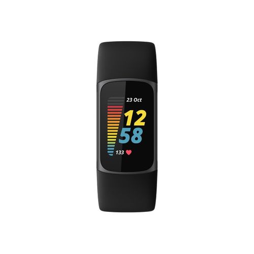 Fitbit Charge 5 - Acier inoxydable graphite - Tracker d'activités avec bracelet infinie - silicone - noir - taille du poignet : 130-210 mm - affichage 1.04" - Bluetooth, NFC