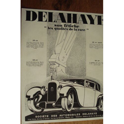 Publicité Automobiles Delahaye  Années 1930